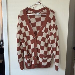 American Eagle Outfitters Plaid Cardigan in Brown and Cream